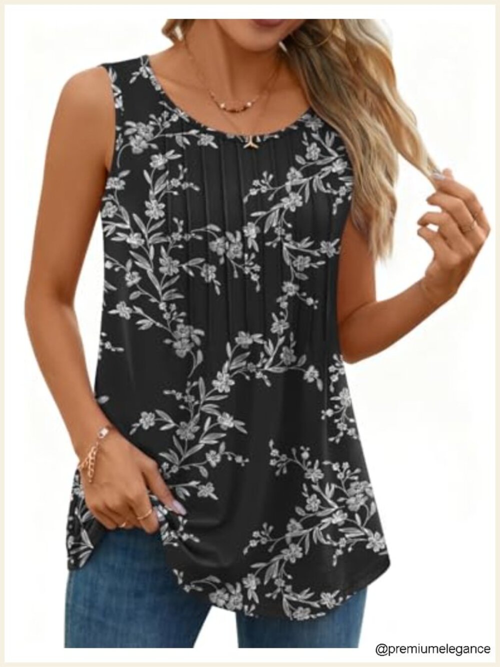 Pleated Sleeveless Tunic Tank Top Flowy Summer Loose Fit T-Shirt